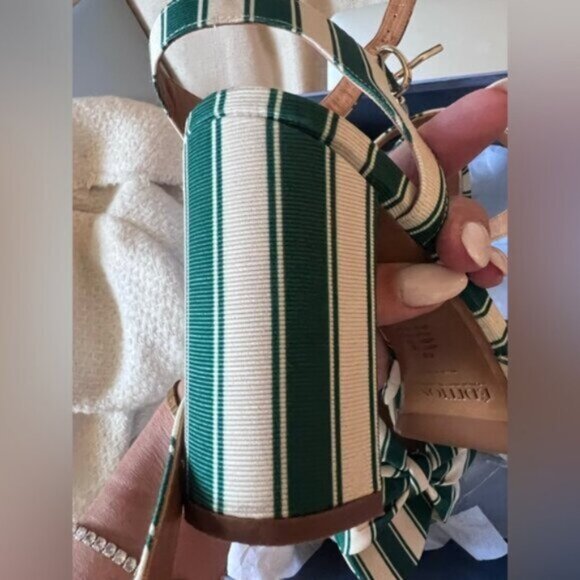 Sezane Editions High Carmela Sandals Green White Stripe Size 11 - Picture 11 of 12